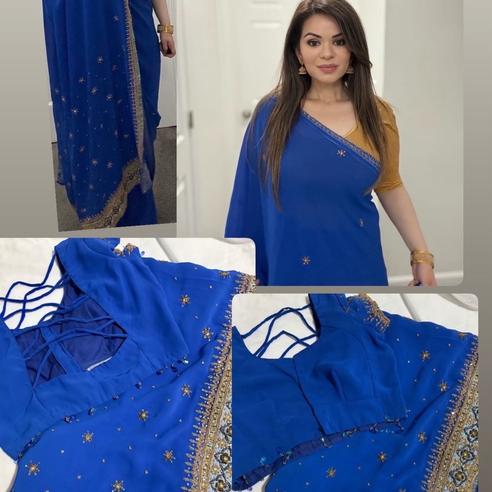 Elegant Blue and Gold Saree